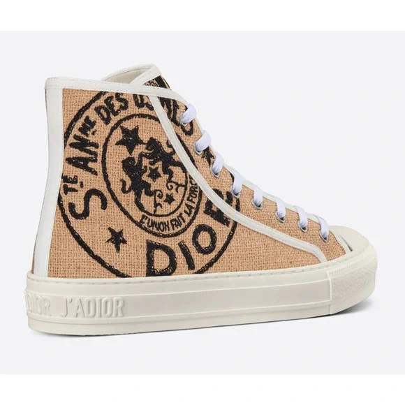 Dior Walk'n'dior Union Embroidered Beige Jute Lace Up Flat High Top Sneaker 39.5 - Picture 5 of 12